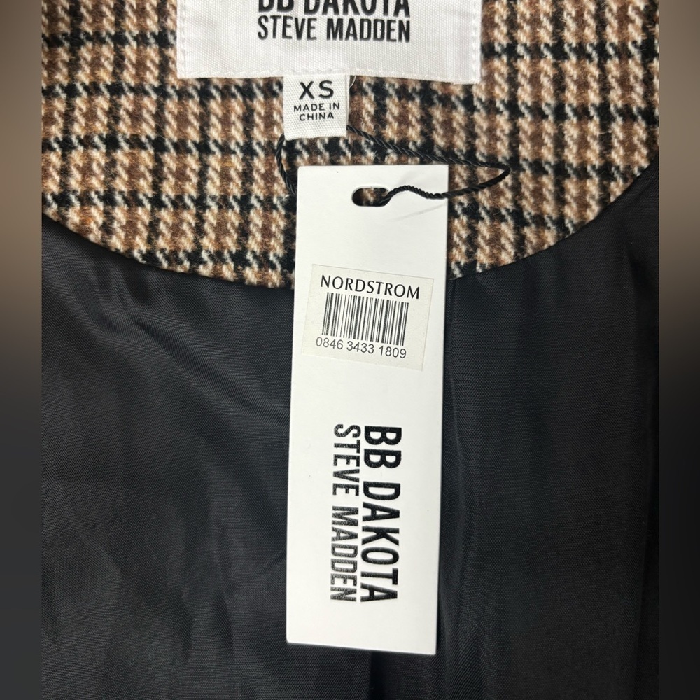 BB Dakota Patchwork Plaid Blazer Mixed Brown Black Plaid Jacket XS New With Tags - Picture 8 of 10
